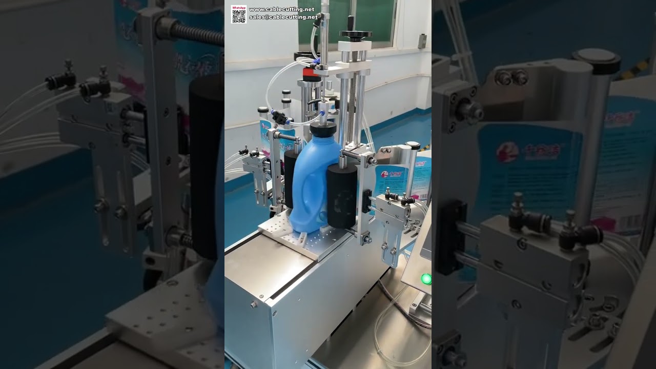 Macchina etichettatrice semi-automatica bifacciale per flaconi di detersivo, applicazione precisa di adesivi