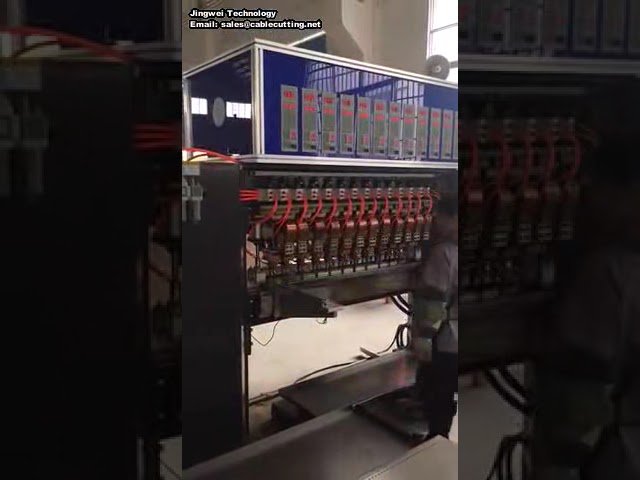 Macchina automatica per dimensionamento e fusione di funi in acciaio con pressatura del manicotto integrata